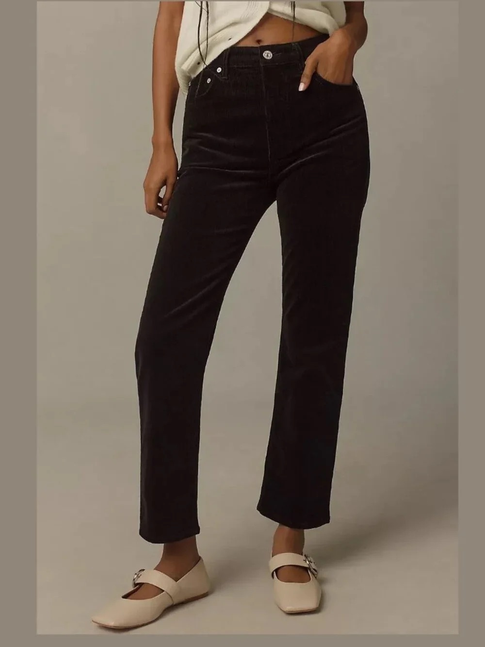 Straight-Leg Black Corduroy Pants for Women
